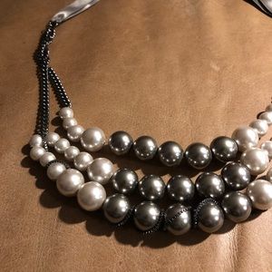 Nine West pearl bead layered ribbon necklace